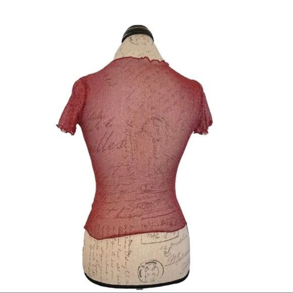 Shein Red Sheer Holiday Blouse Top - Picture 3 of 12